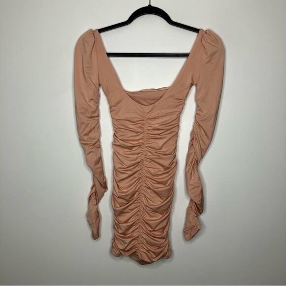 NWT OH POLLY Flatter Me Long Sleeve Ruched Mini Dress Blush 0 - Picture 3 of 5